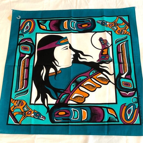 Vintage 1994 Native American Southwestern Coyote Handkerchief Scarf Bandana NWT - Picture 1 of 10